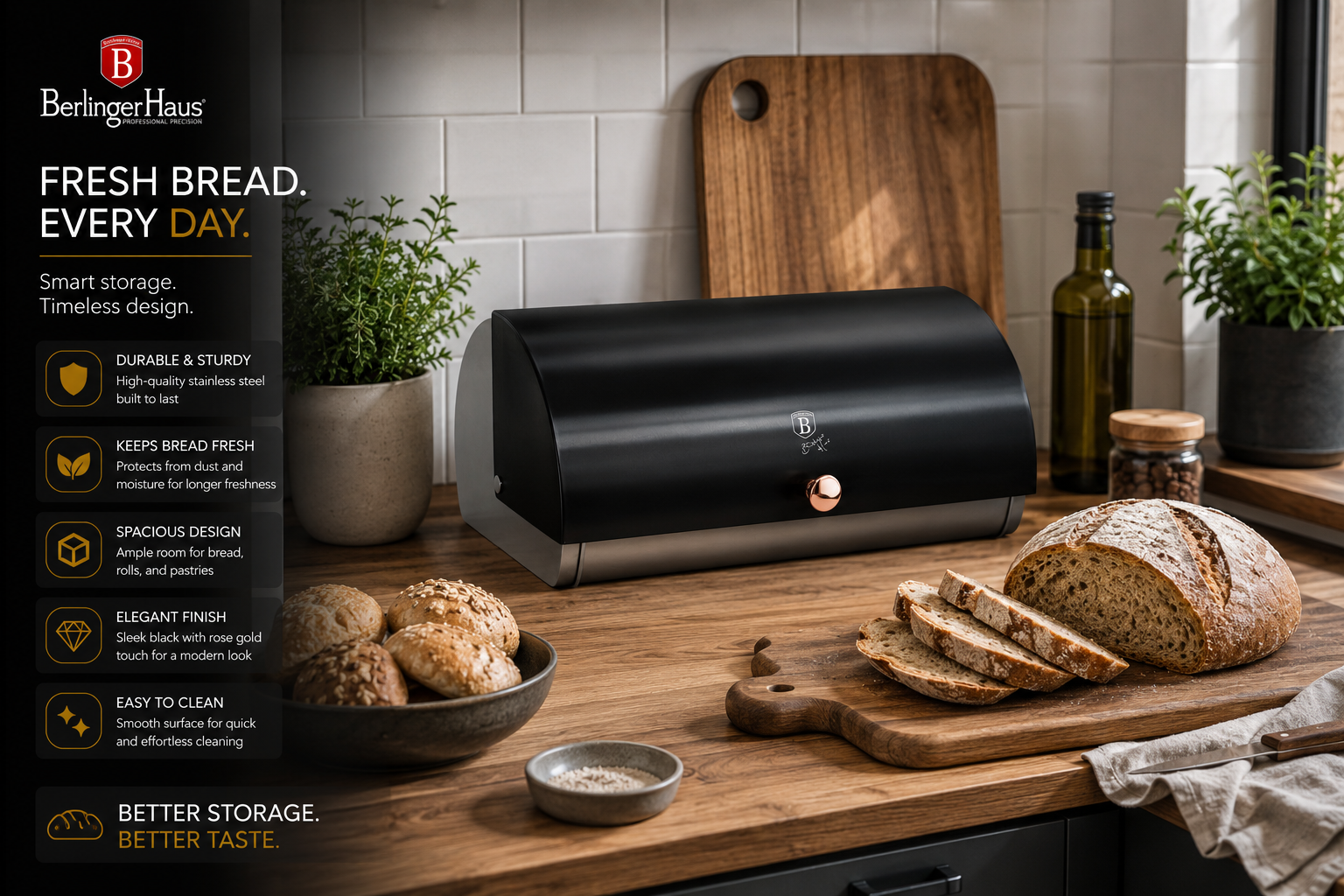Berlinger Haus Bread Box - Black Rose