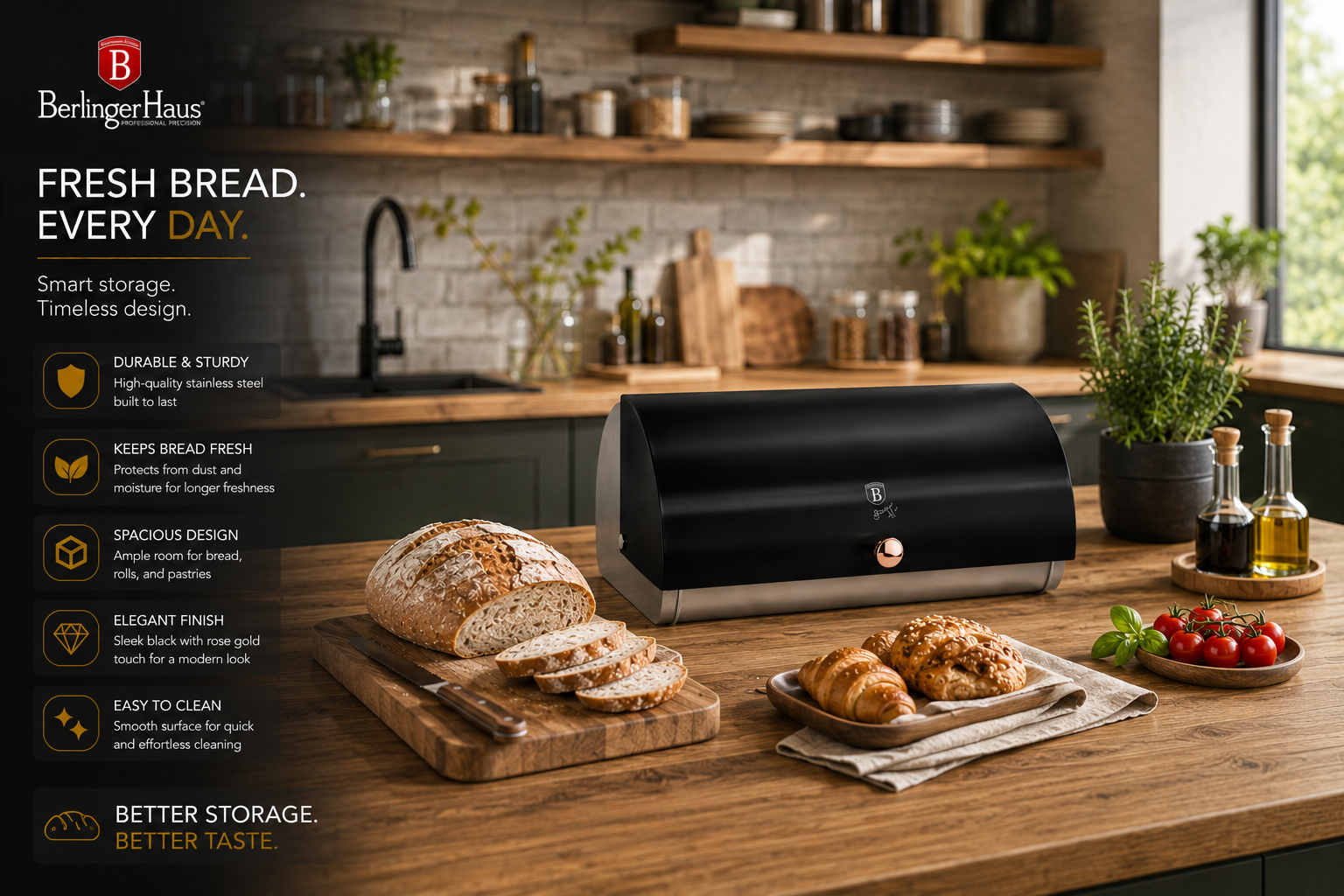Berlinger Haus Bread Box - Black Rose