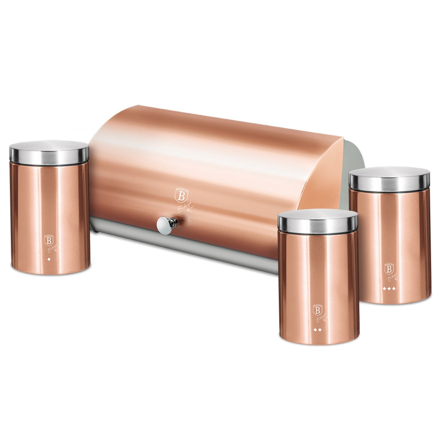 Berlinger Haus Bread Box with 3 Piece Canister Set - Metallic Rose Gold