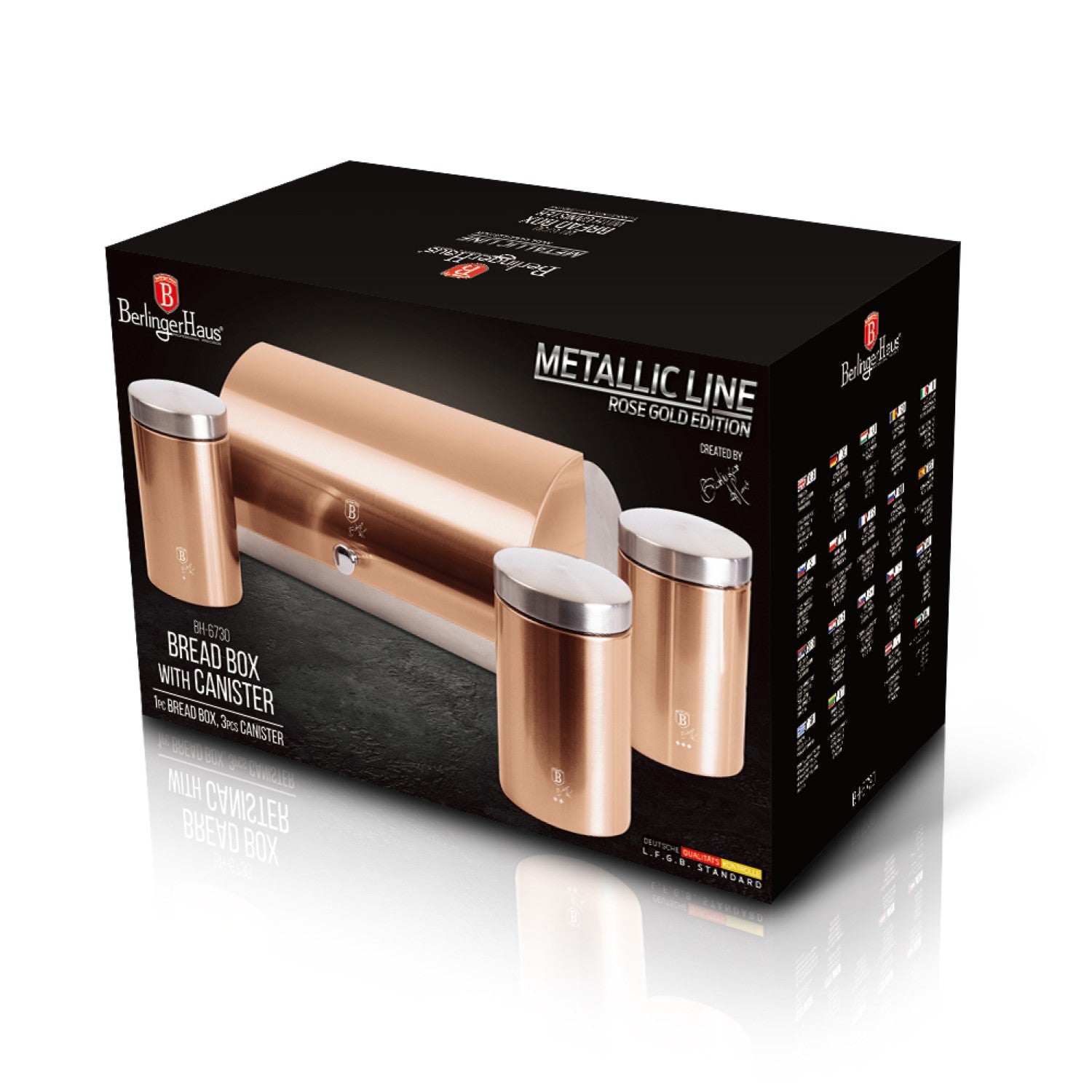 Berlinger Haus Bread Box with 3 Piece Canister Set - Metallic Rose Gold