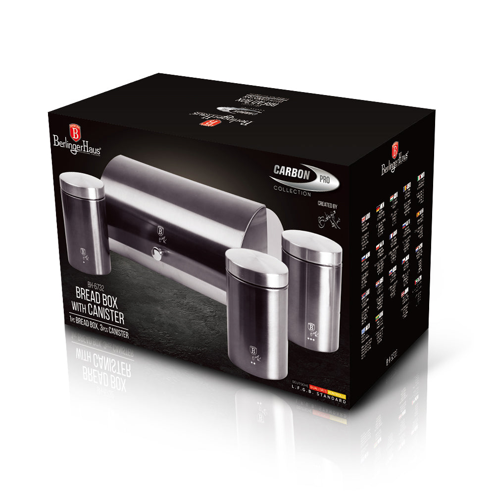 Berlinger Haus 4-Piece Canister set with Bread box - Carbon Pro