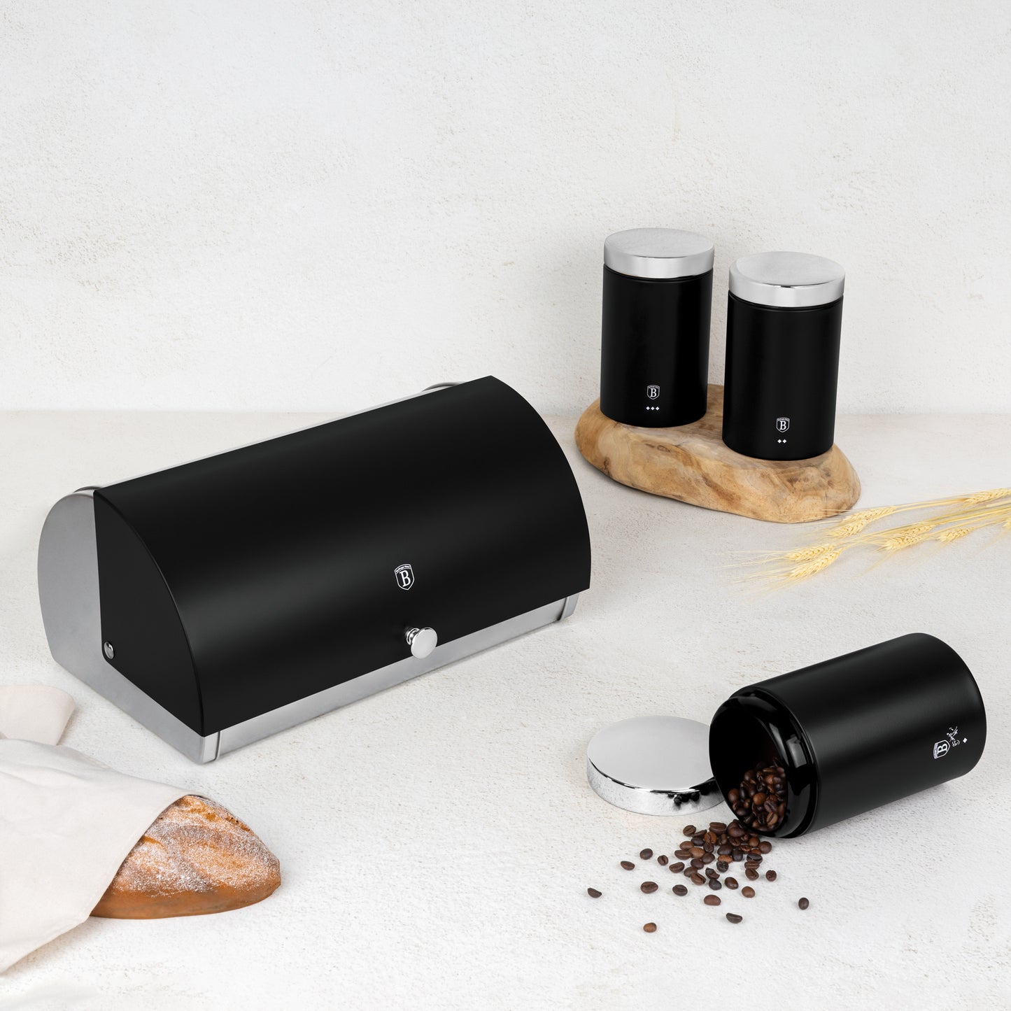 Berlinger Haus Bread Box with 3-Piece Canister Set – Matte Black