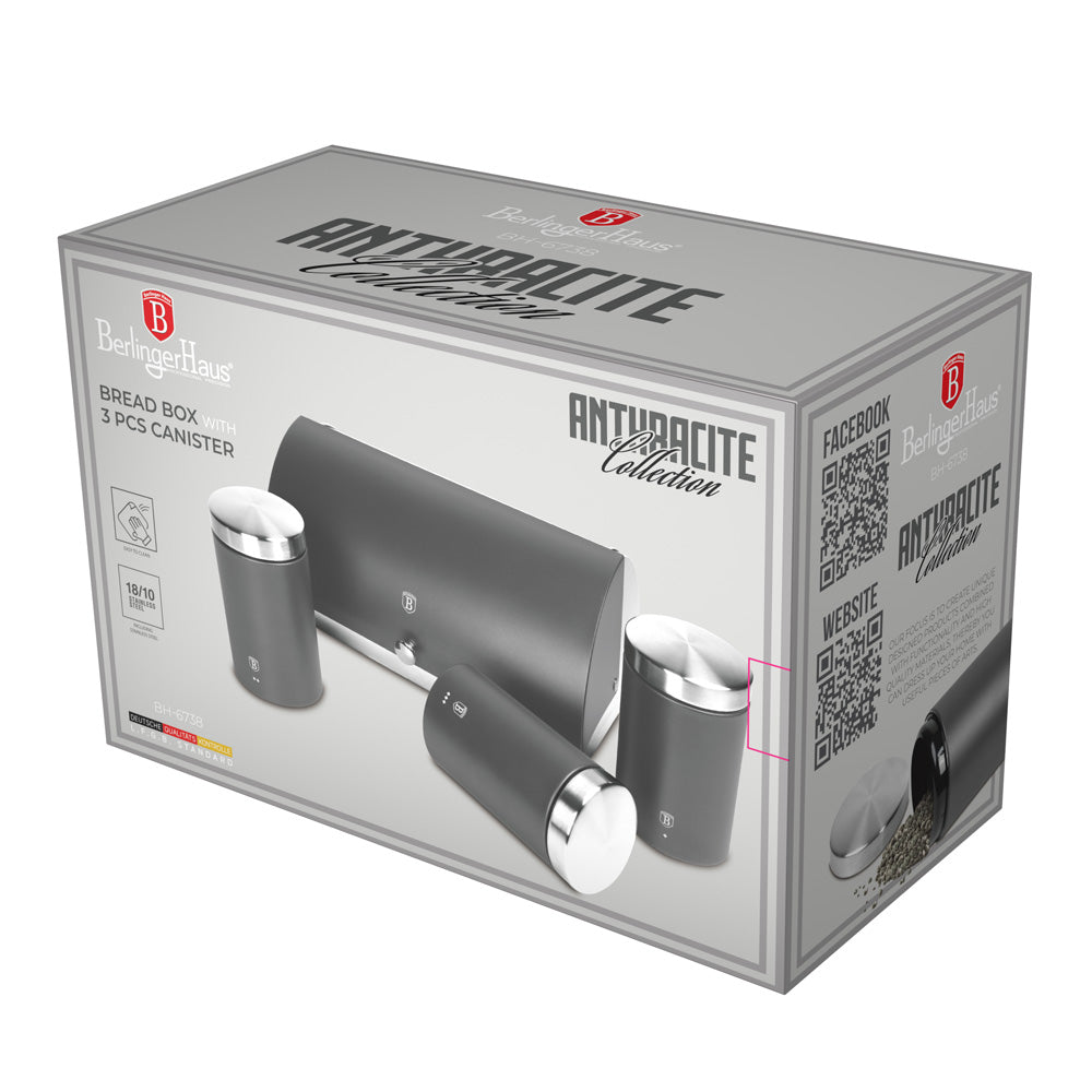 Berlinger Haus Bread Box with 3-Piece Canister Set – Anthracite