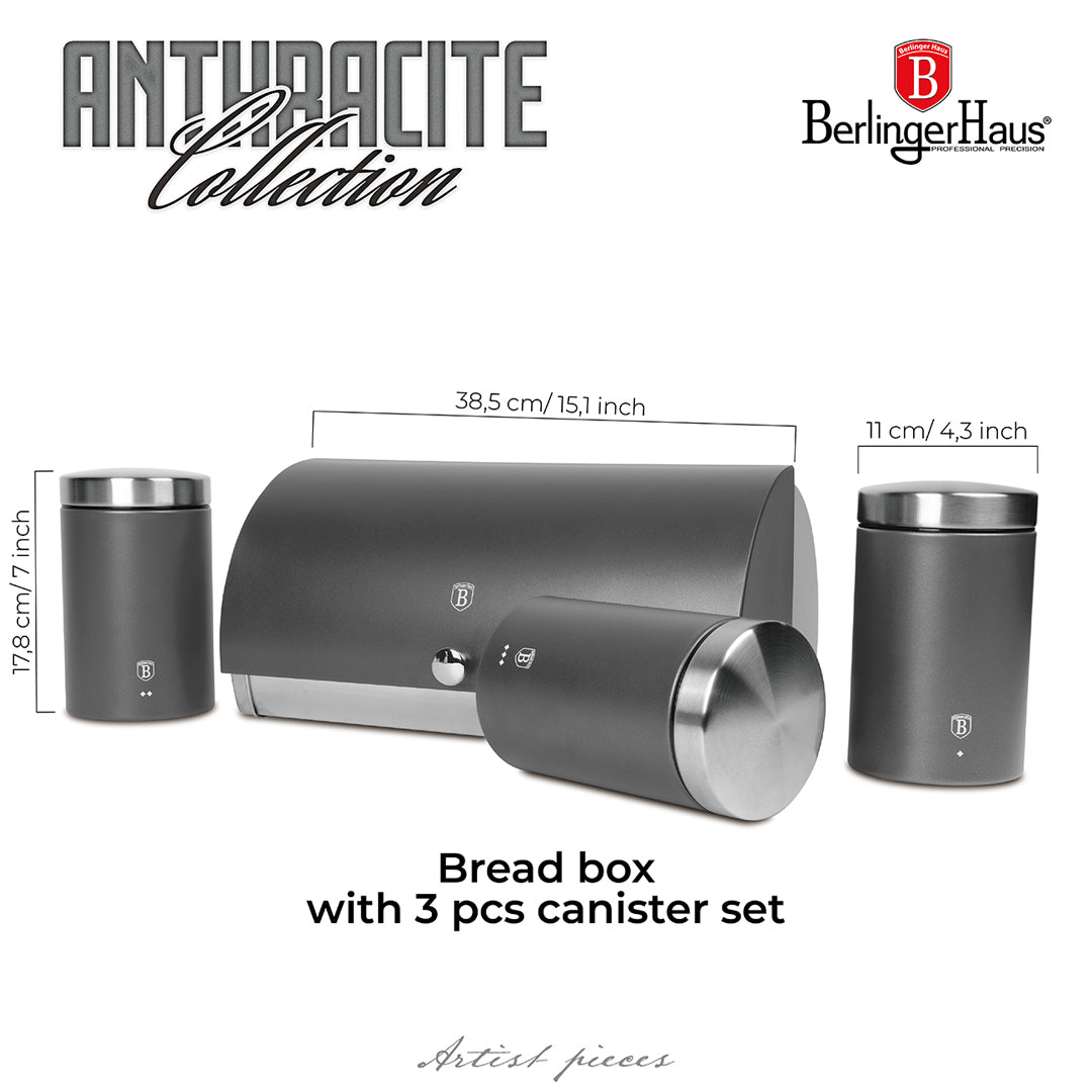 Berlinger Haus Bread Box with 3-Piece Canister Set – Anthracite