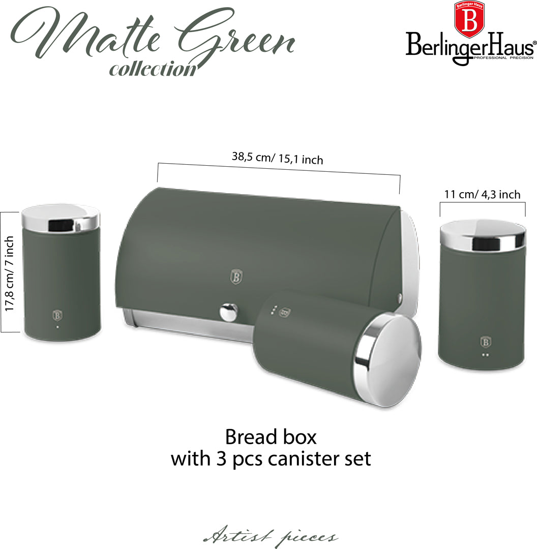 Berlinger Haus Bread Box with 3-Piece Canister Set – Matt Green