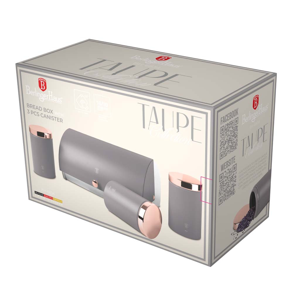 Berlinger Haus Bread Box with 3-Piece Canister Set – Taupe