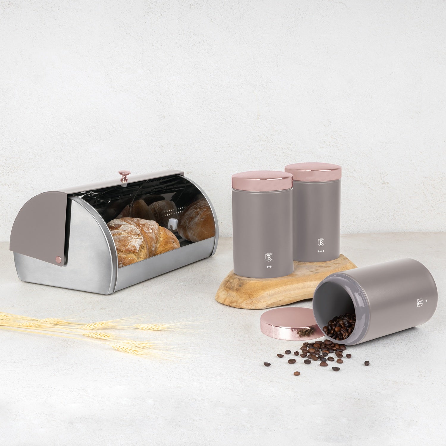 Berlinger Haus Bread Box with 3-Piece Canister Set – Taupe