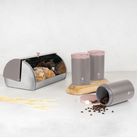 Berlinger Haus Bread Box with 3-Piece Canister Set – Taupe