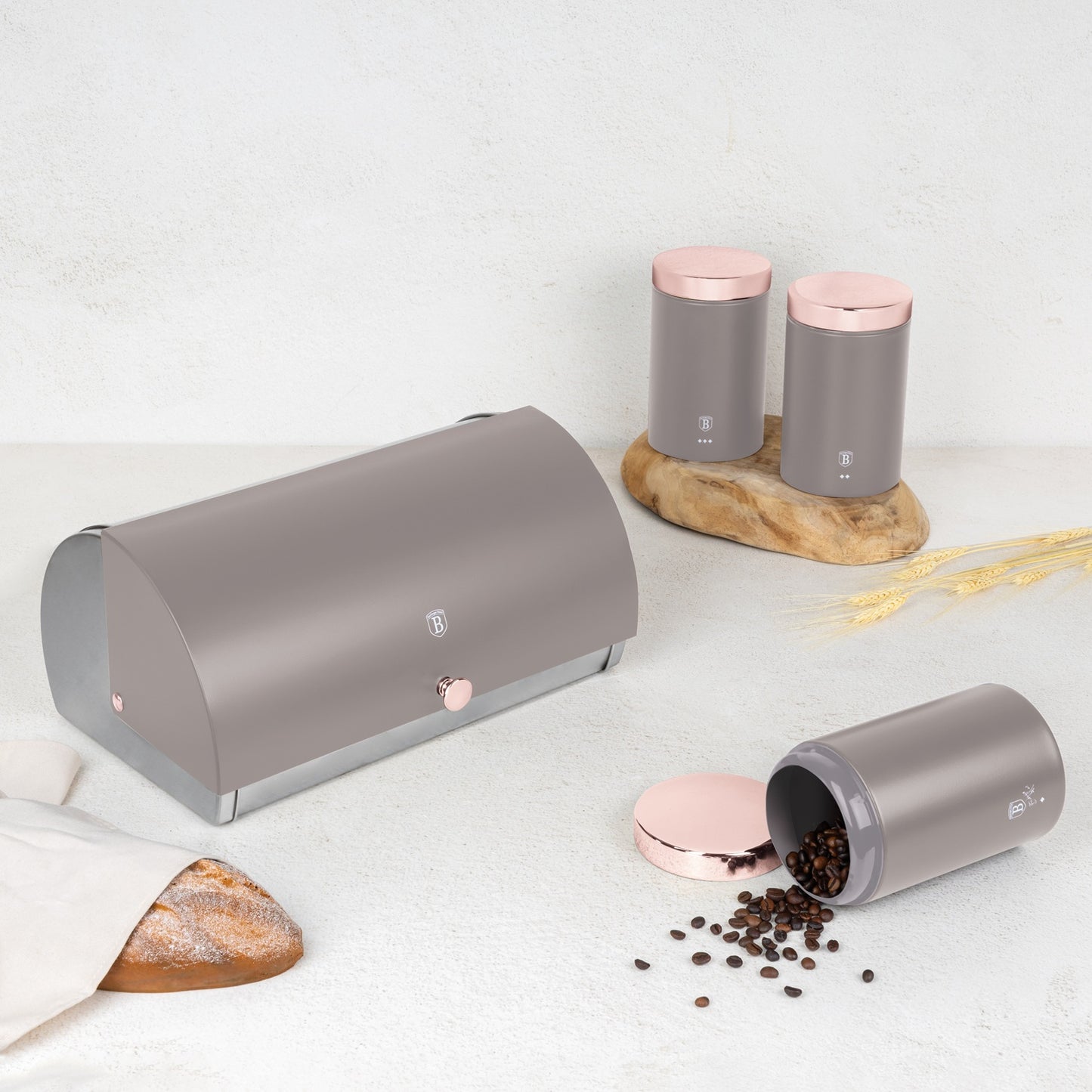 Berlinger Haus Bread Box with 3-Piece Canister Set – Taupe