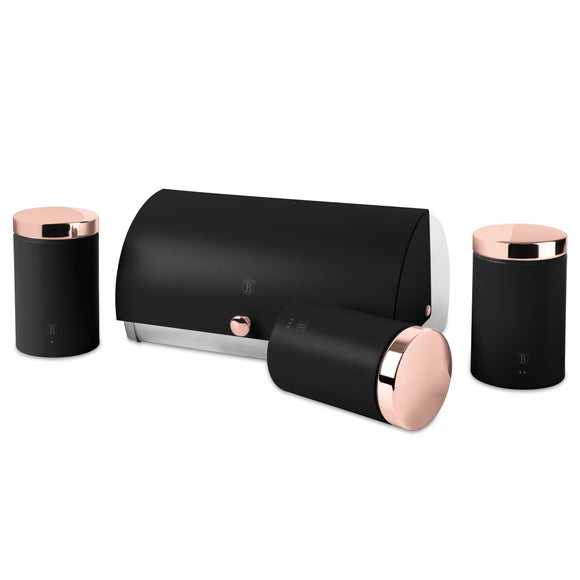 Berlinger Haus Bread box with 3-Piece Canister set - Black Rose