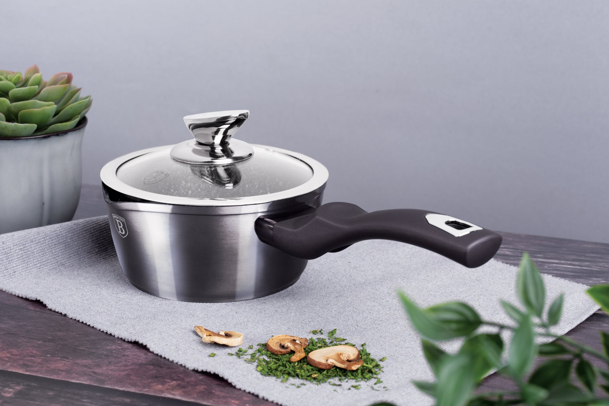 Berlinger Haus 16cm Marble Coating Non-Stick Sauce pan with lid - Carbon Pro