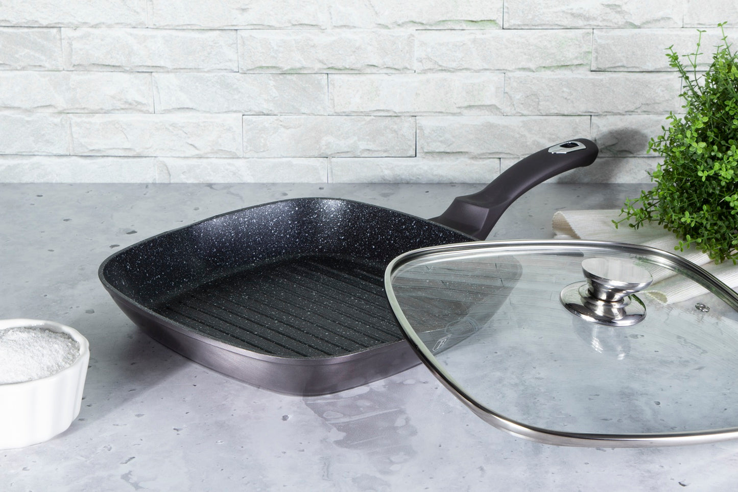 Berlinger Haus 28cm Marble Coating Grill Pan with Lid - Carbon Pro Edition