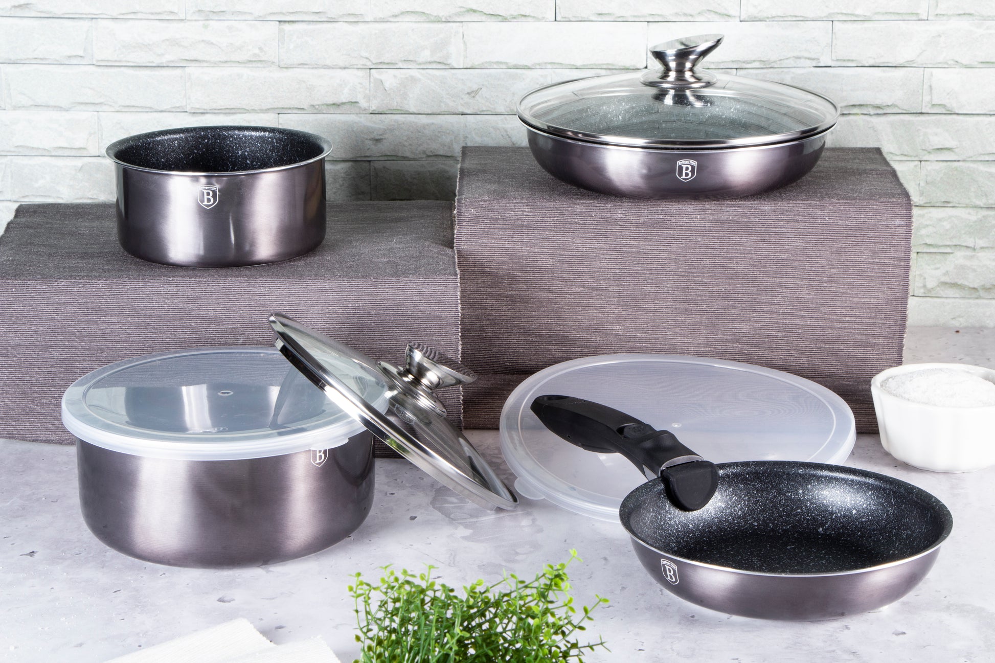 Berlinger Haus 9-Piece Marble Coating Non-Stick Cookware set - Carbon Pro