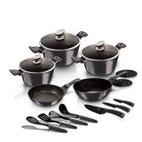 Berlinger Haus 17-Piece Marble Coating Non-Stick Cookware Set - Carbon Pro