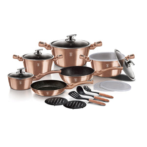 Berlinger Haus 18-Piece Marble Coating Smart Lid Cookware Set - Rose Gold Metallic