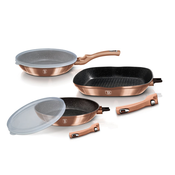 Berlinger Haus 5-Piece Marble Coating Fry & Grill Pan Set - Rose Gold Metallic Line