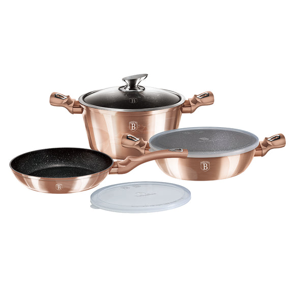 Berlinger Haus 6-Piece Marble Coating Smart Lid Cookware Set - Rose Gold Metallic Line