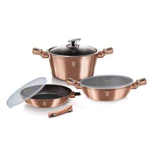 Berlinger Haus 6-Piece Marble Coating Smart Lid Cookware Set - Rose Gold Metallic Line