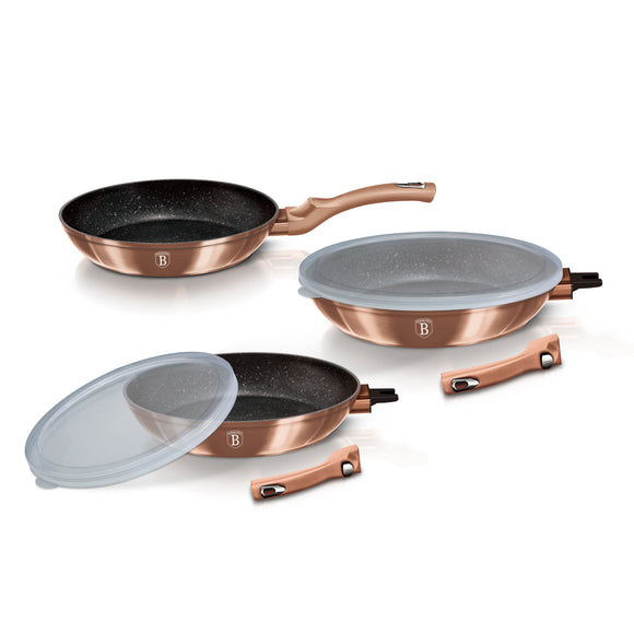 Berlinger Haus 5-Piece Smart Lid Marble Coating Frypan Set - Rose Gold Metallic Line