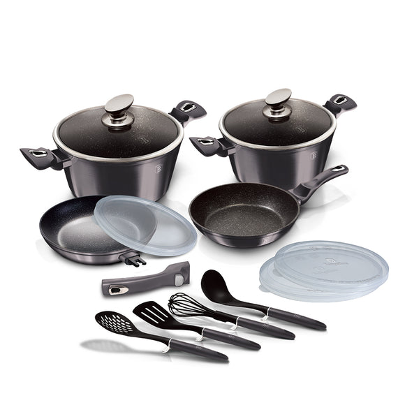 Berlinger Haus 13-Piece Non-Stick Cookware Set with Smart Lid - Carbon Pro