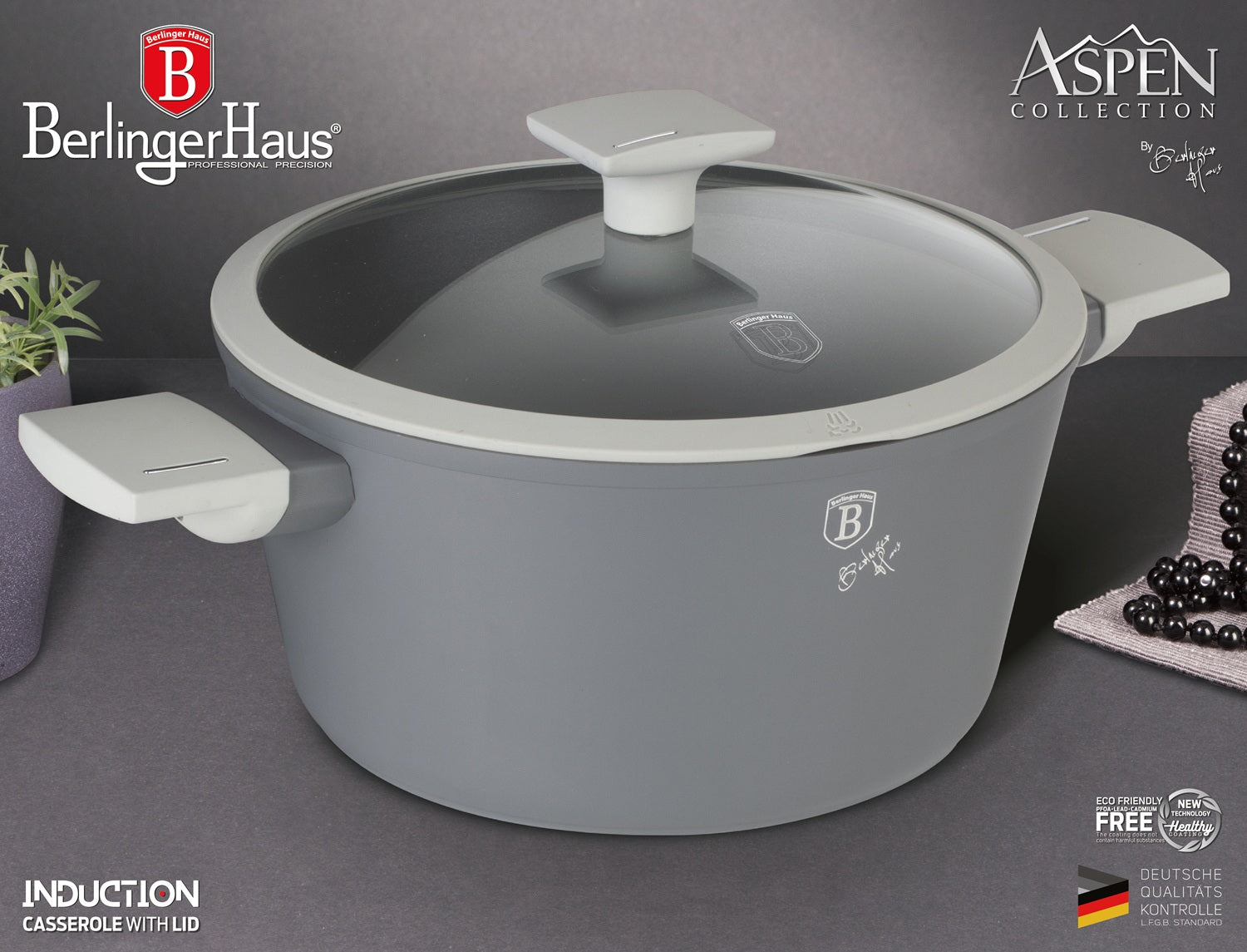 Berlinger Haus 24cm Marble Coating Non-Stick Casserole - Aspen Collection