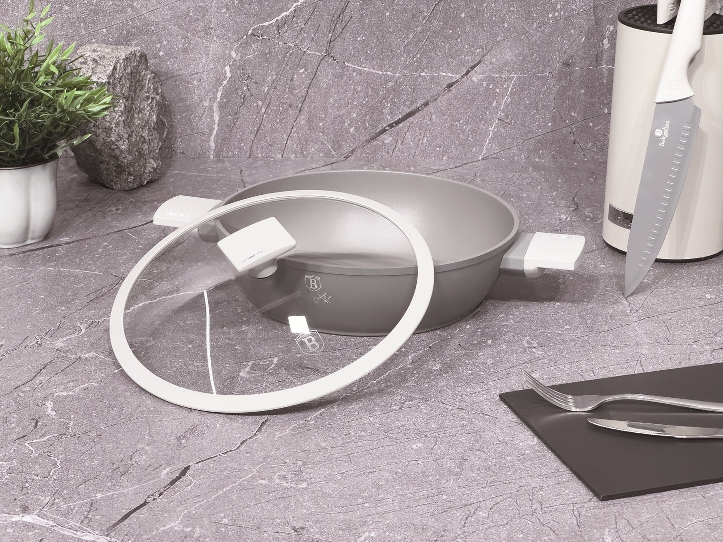 Berlinger Haus 28cm Marble Coating Non-Stick Shallow Pot - Aspen