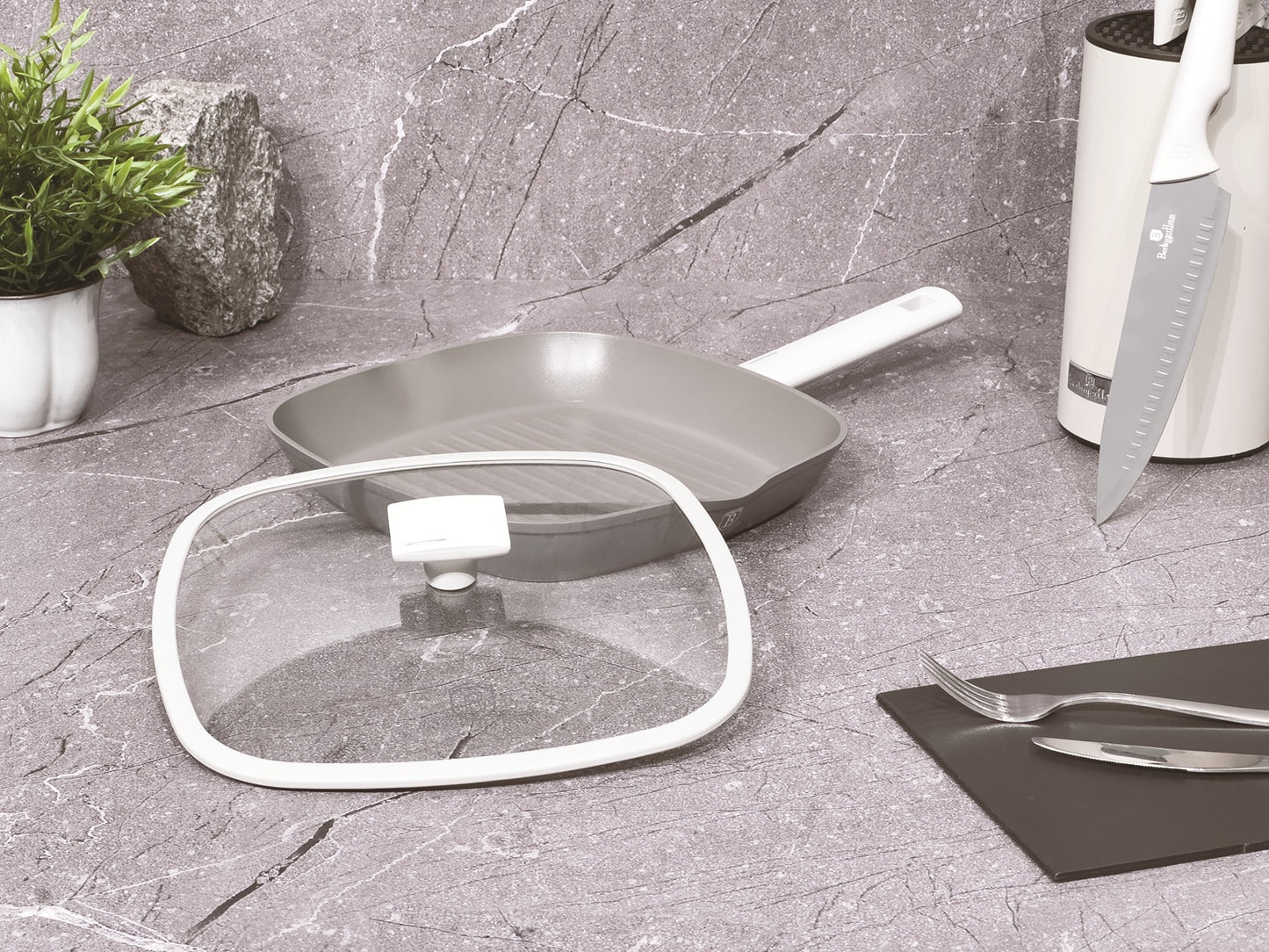 Berlinger Haus 28cm Marble Coating Grill Pan with Lid - Aspen