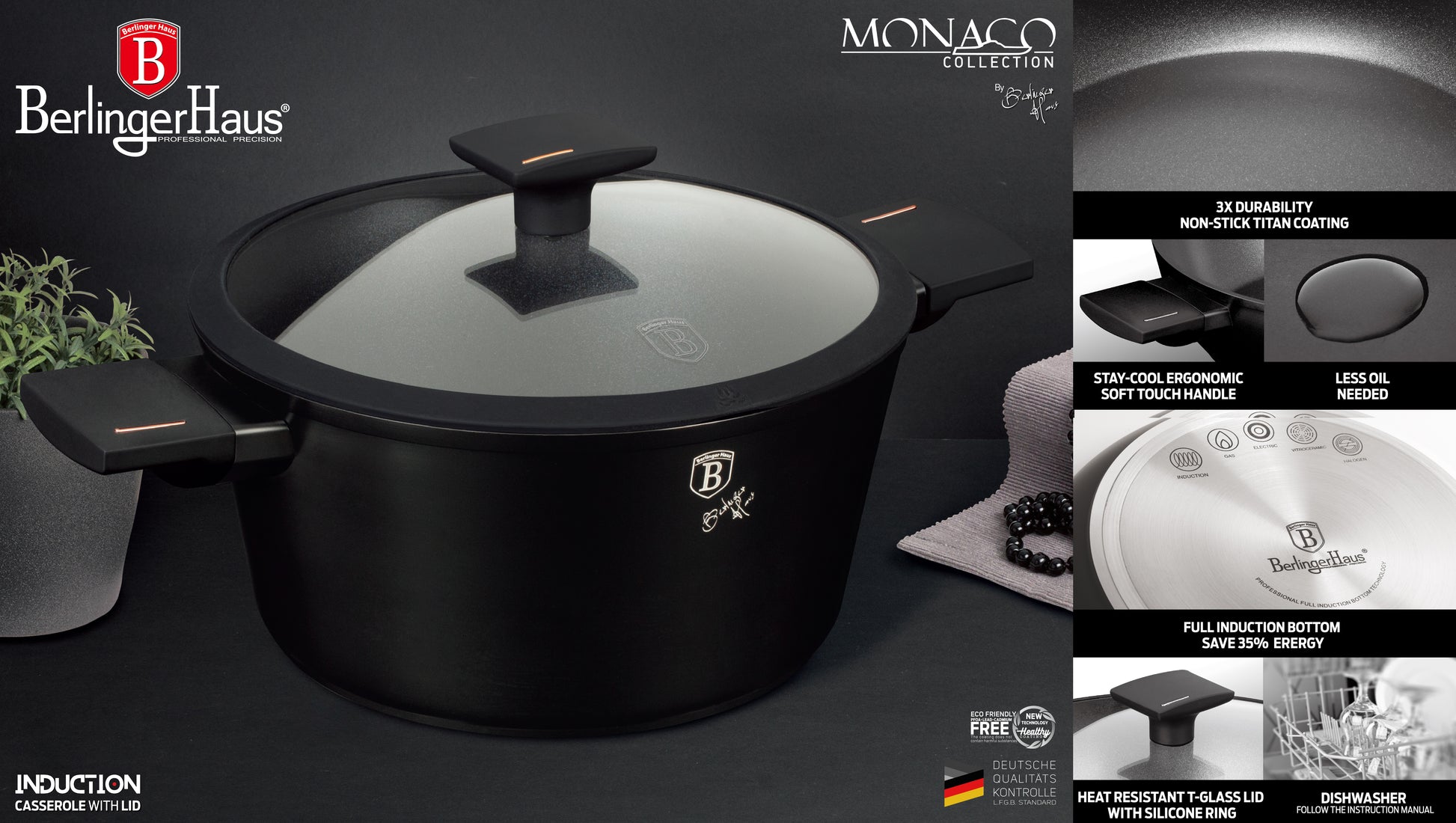 Berlinger Haus 28cm Marble Coating Non-Stick Casserole - Monaco