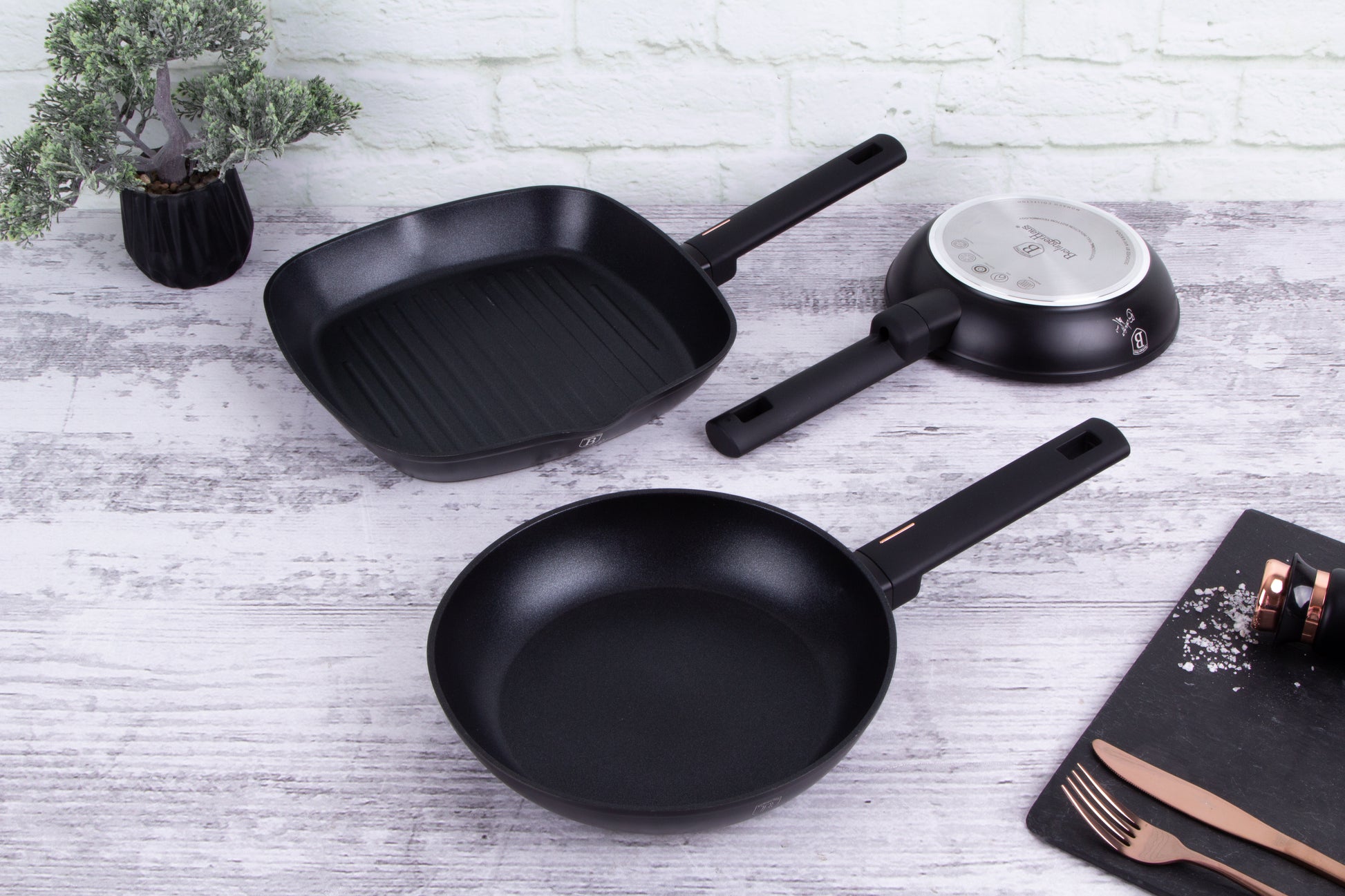Berlinger Haus 3-Piece Marble Coating Non-Stick Fry & Grill Pan Set - Monaco