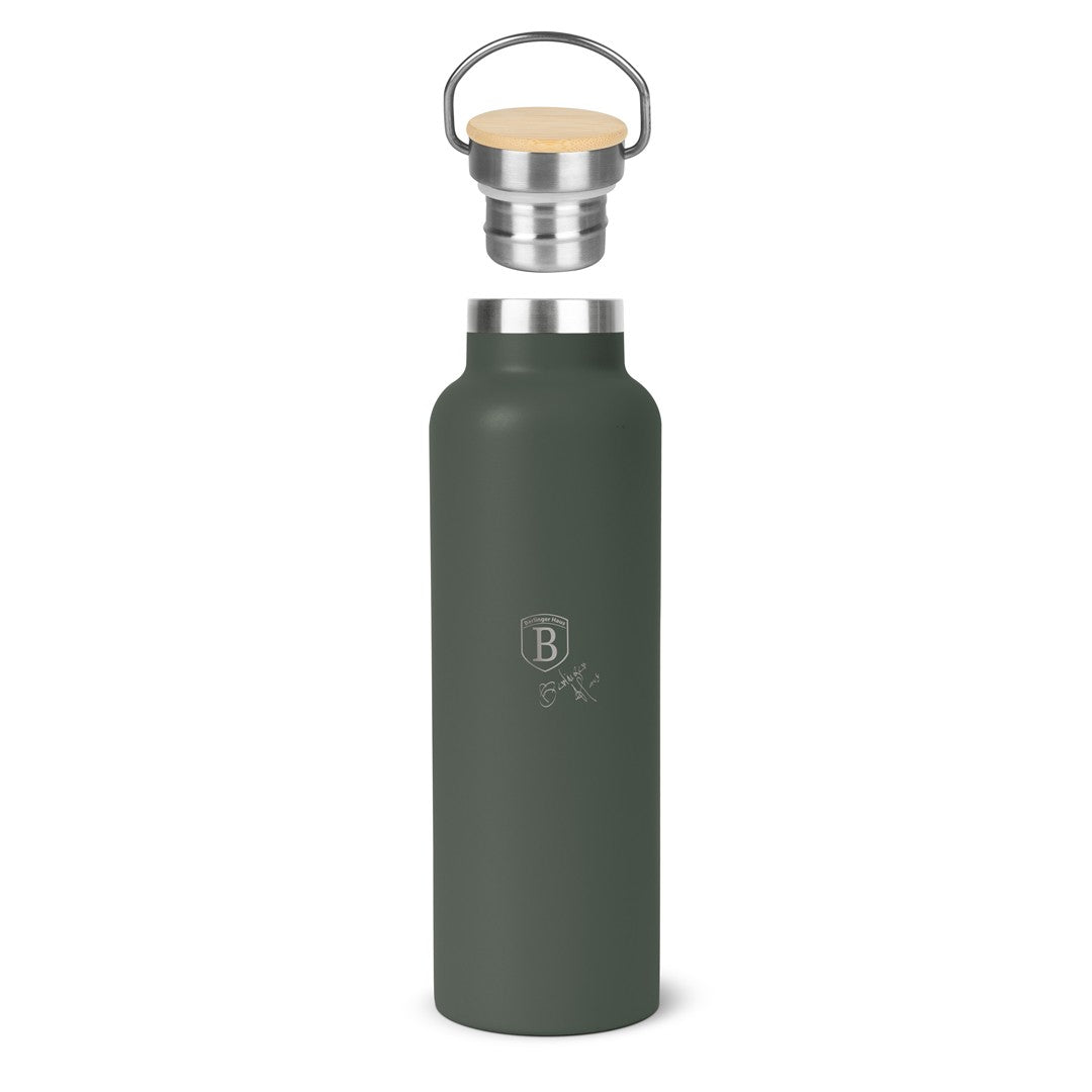 Berlinger Haus 600ml Stainless Steel Flask with Bamboo Lid – Matte Green