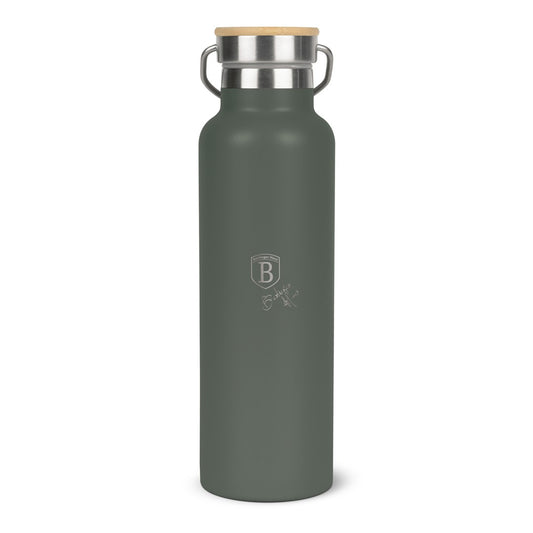 Berlinger Haus 600ml Stainless Steel Flask with Bamboo Lid – Matte Green