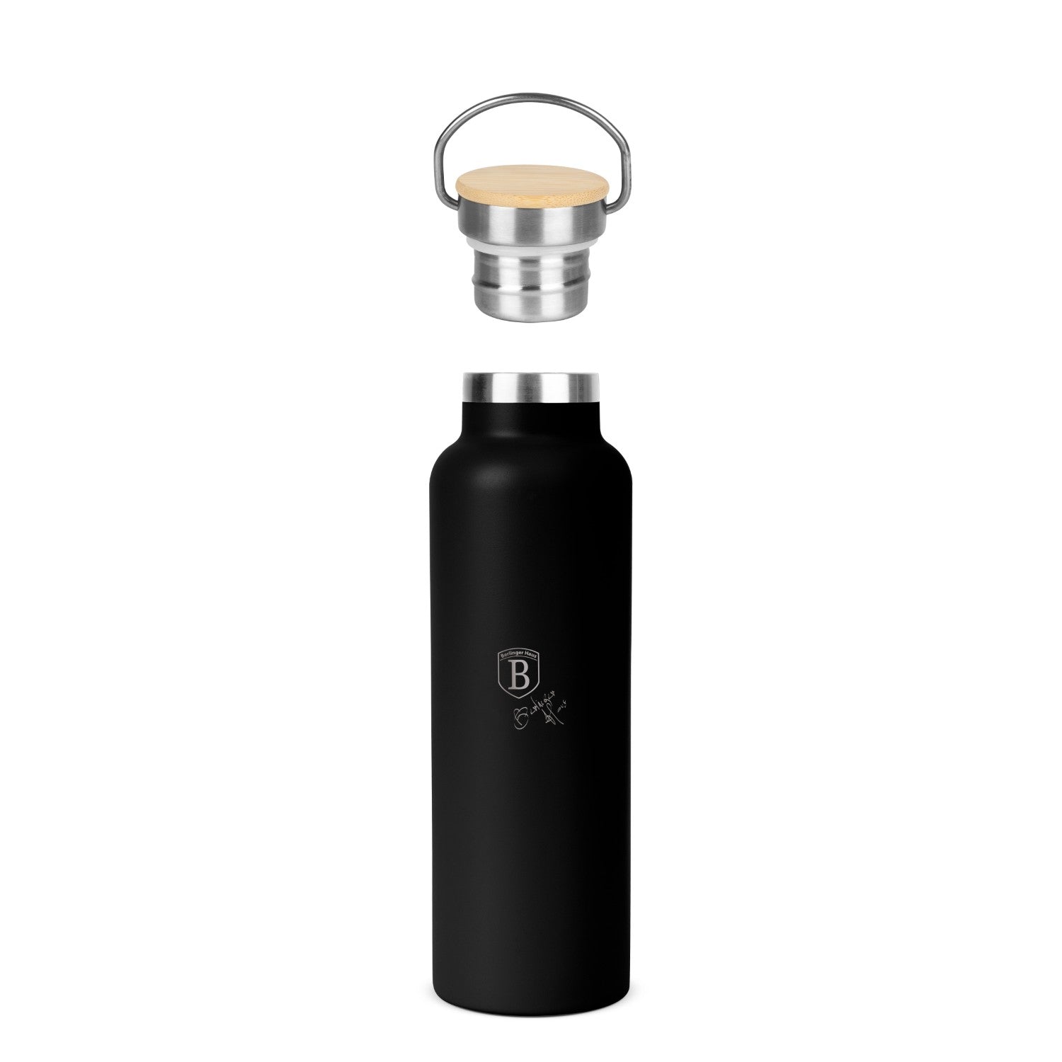 Berlinger Haus 600ml Stainless Steel Flask with Bamboo Lid - Matt Black