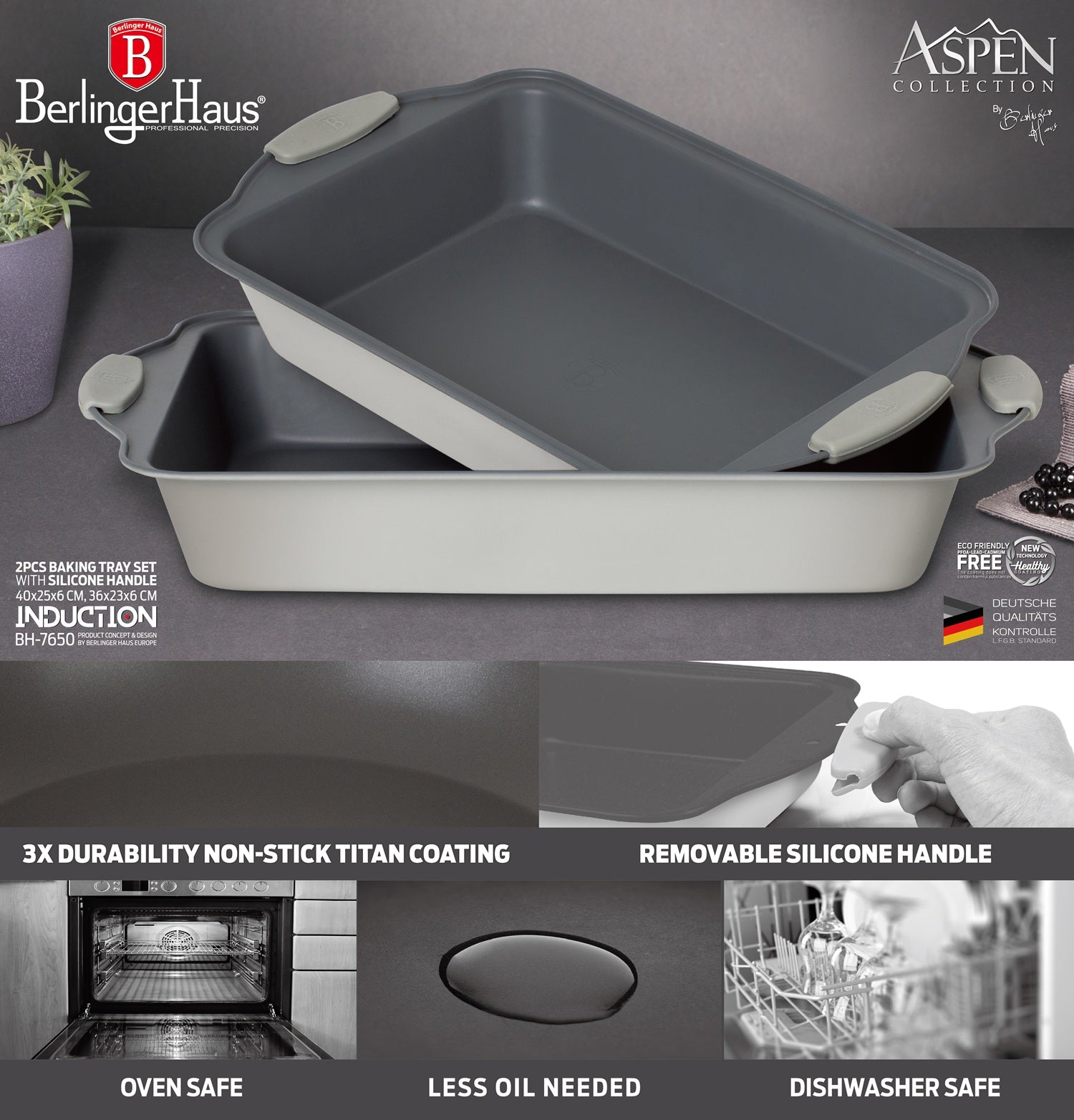 Berlinger Haus 2-Piece Oblong Roaster with Silicone Handle – Aspen