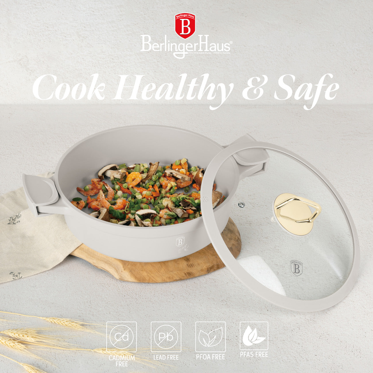 Berlinger Haus 28cm Titan Pro Non-Stick Coating Shallow Pot - Sahara