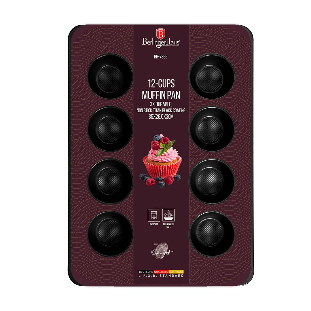 Berlinger Haus 12-Cup Titanium Coating Muffin Pan - Burgundy Metallic