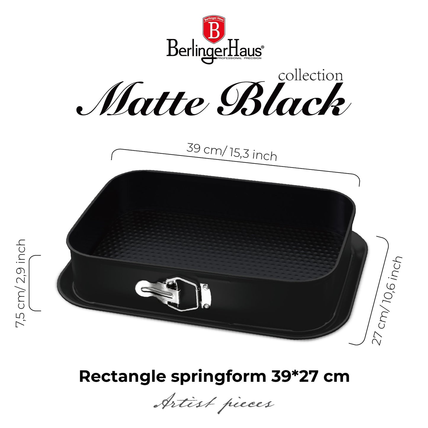 Berlinger Haus 39cm Titan Pro Non-Stick Rectangle Springform - Matt Black
