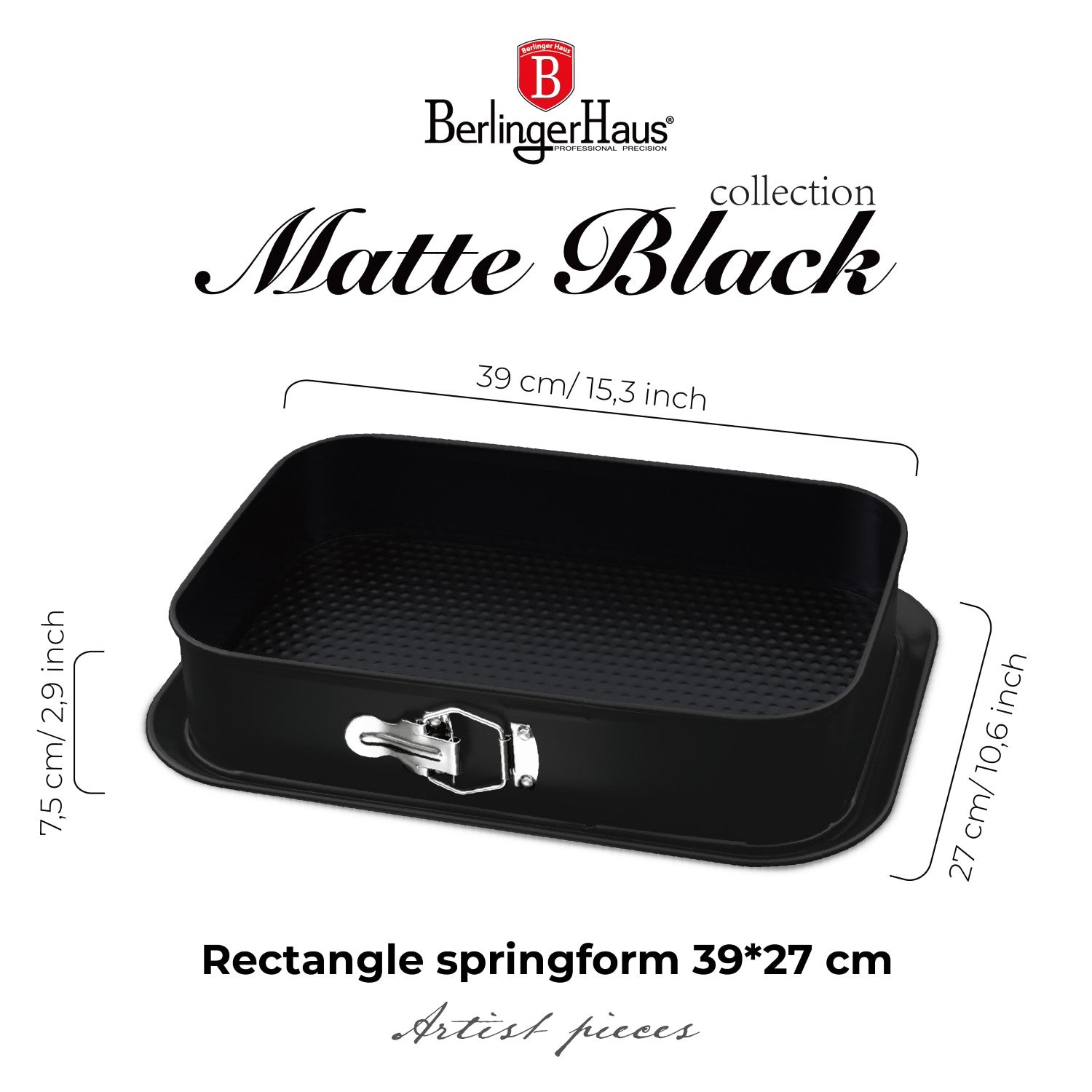 Berlinger Haus 39cm Titan Pro Non-Stick Rectangle Springform - Matt Black