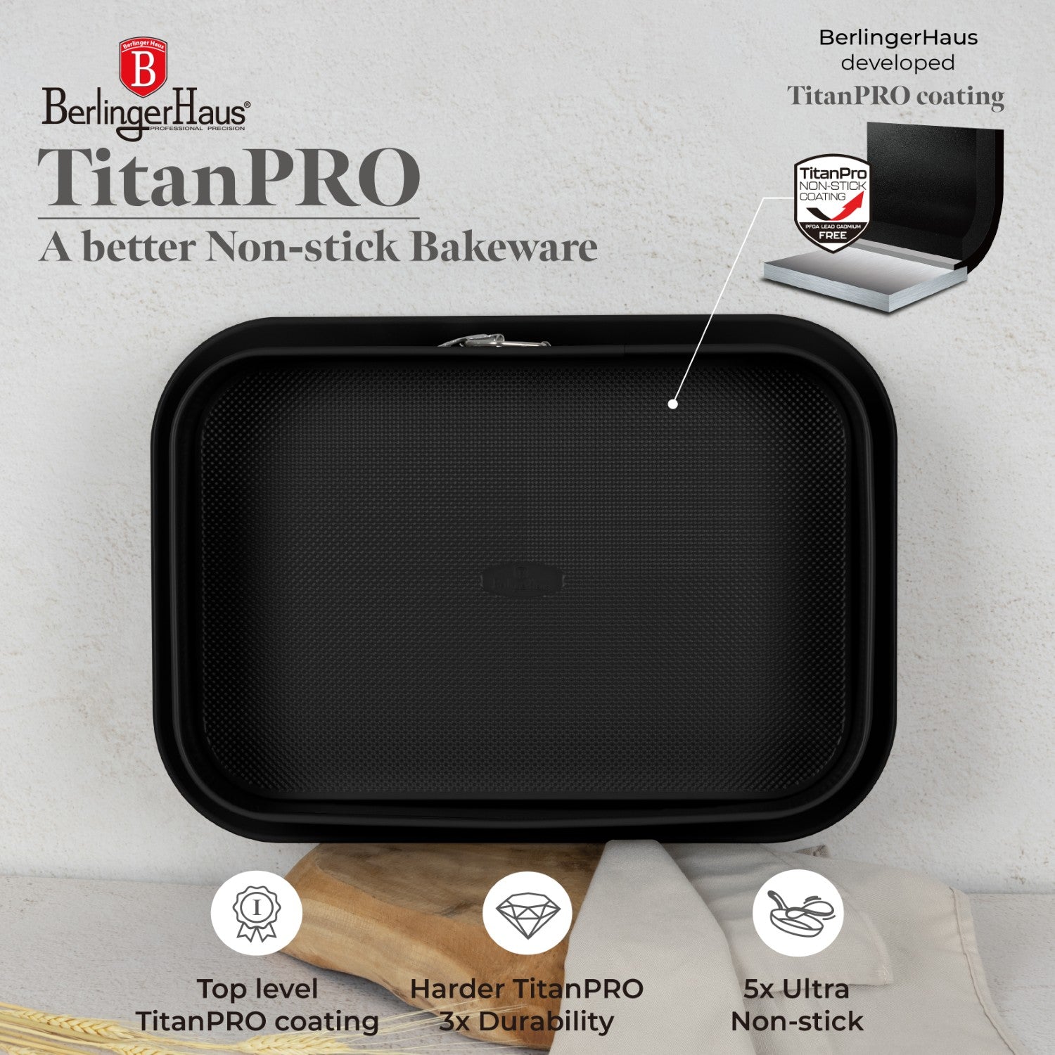 Berlinger Haus 39cm Titan Pro Non-Stick Rectangle Springform - Matt Black