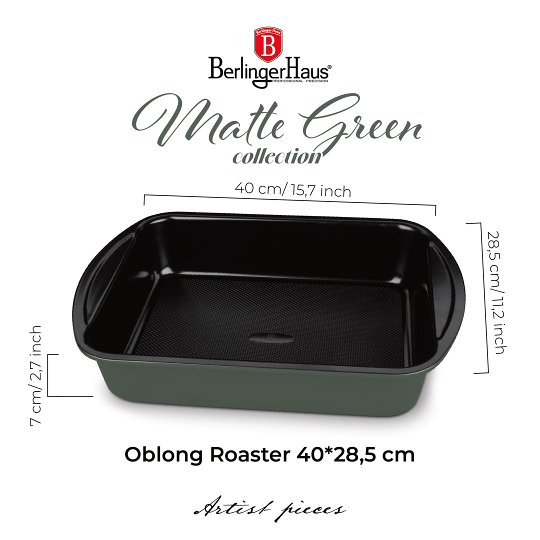 Berlinger Haus 40cm Titan Pro Non-Stick Coating Oblong Roaster Pan - Matt Green