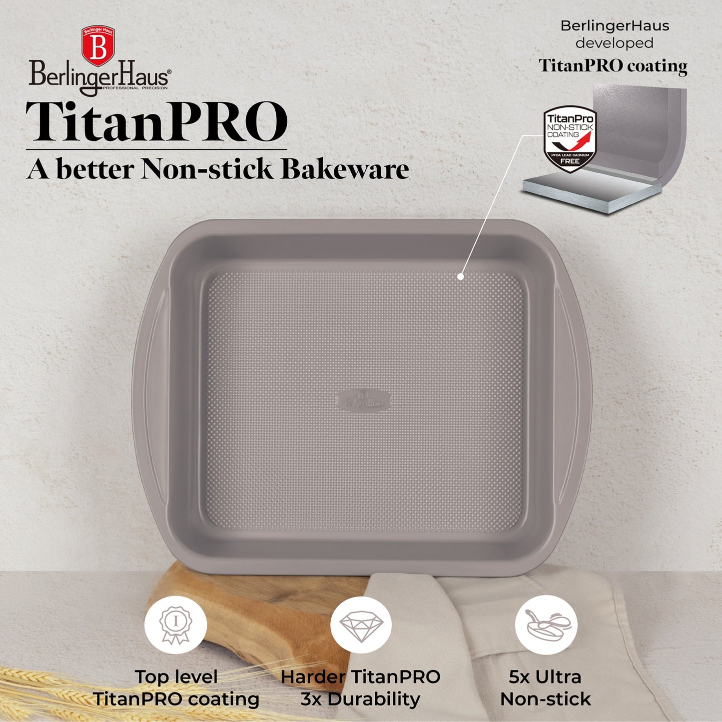 Berlinger Haus 40cm Titan Pro Non-Stick Coating Oblong Roaster Pan - Taupe