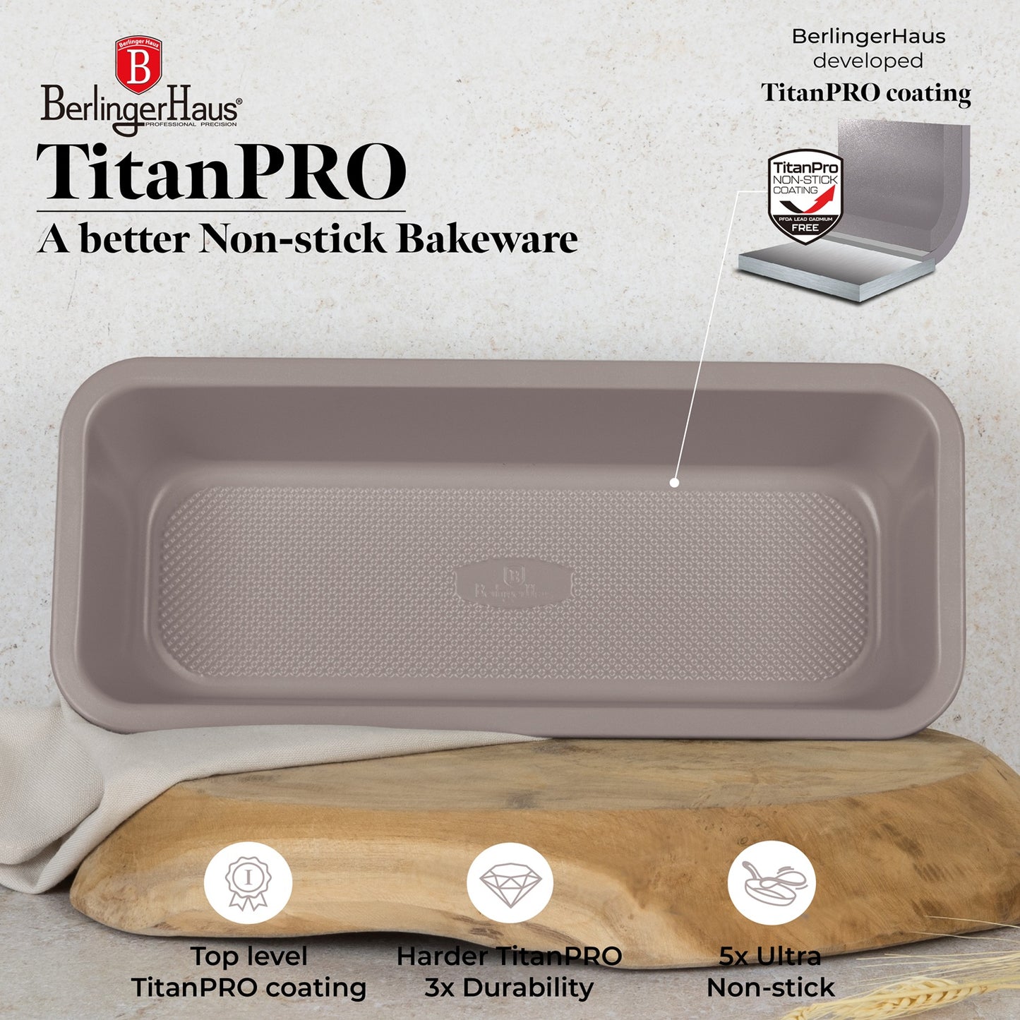 Berlinger Haus 32cm Titan Pro Non-Stick Coating Loaf Pan - Taupe