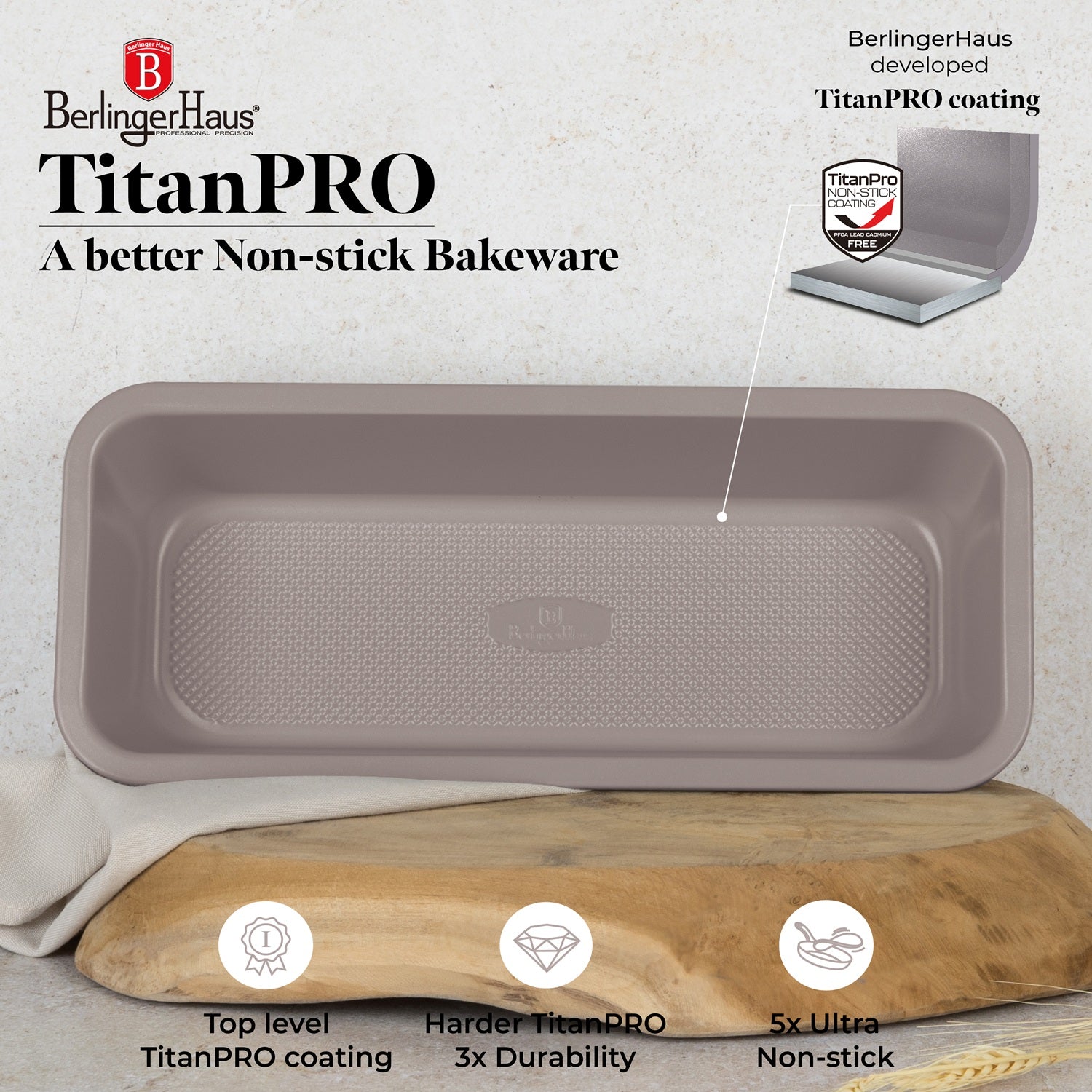 Berlinger Haus 32cm Titan Pro Non-Stick Coating Loaf Pan - Taupe