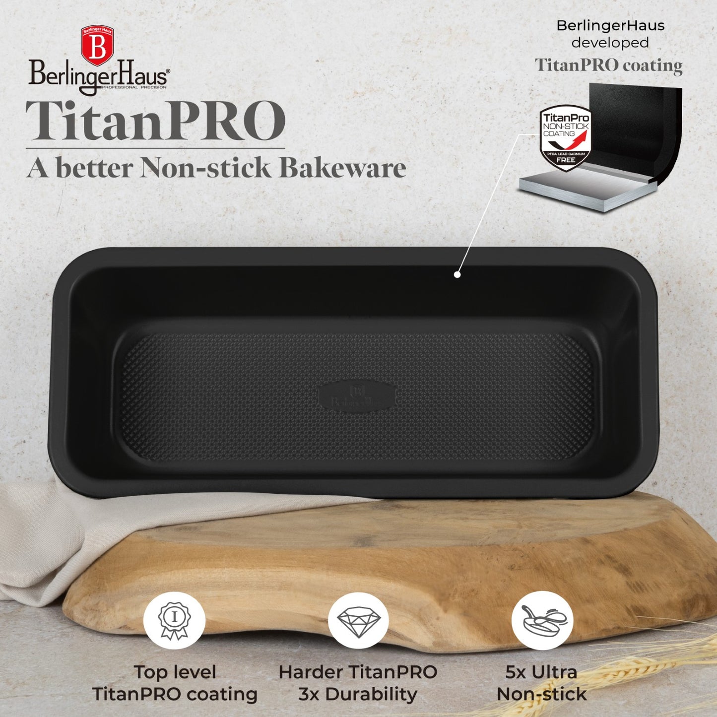 Berlinger Haus 32cm Titan Pro Non-Stick Loaf Pan - Matt Black