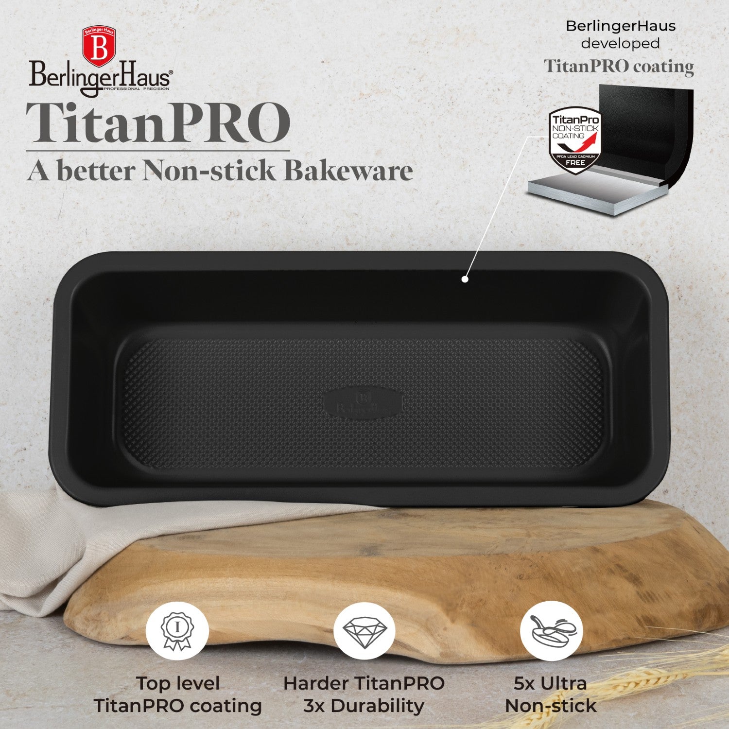 Berlinger Haus 32cm Titan Pro Non-Stick Loaf Pan - Matt Black