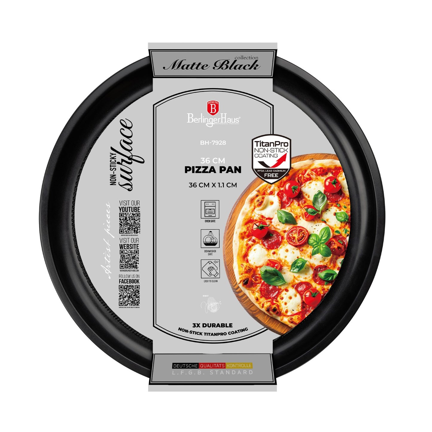 Berlinger Haus 36cm Titan Pro Non-Stick Pizza Pan - Matt Black