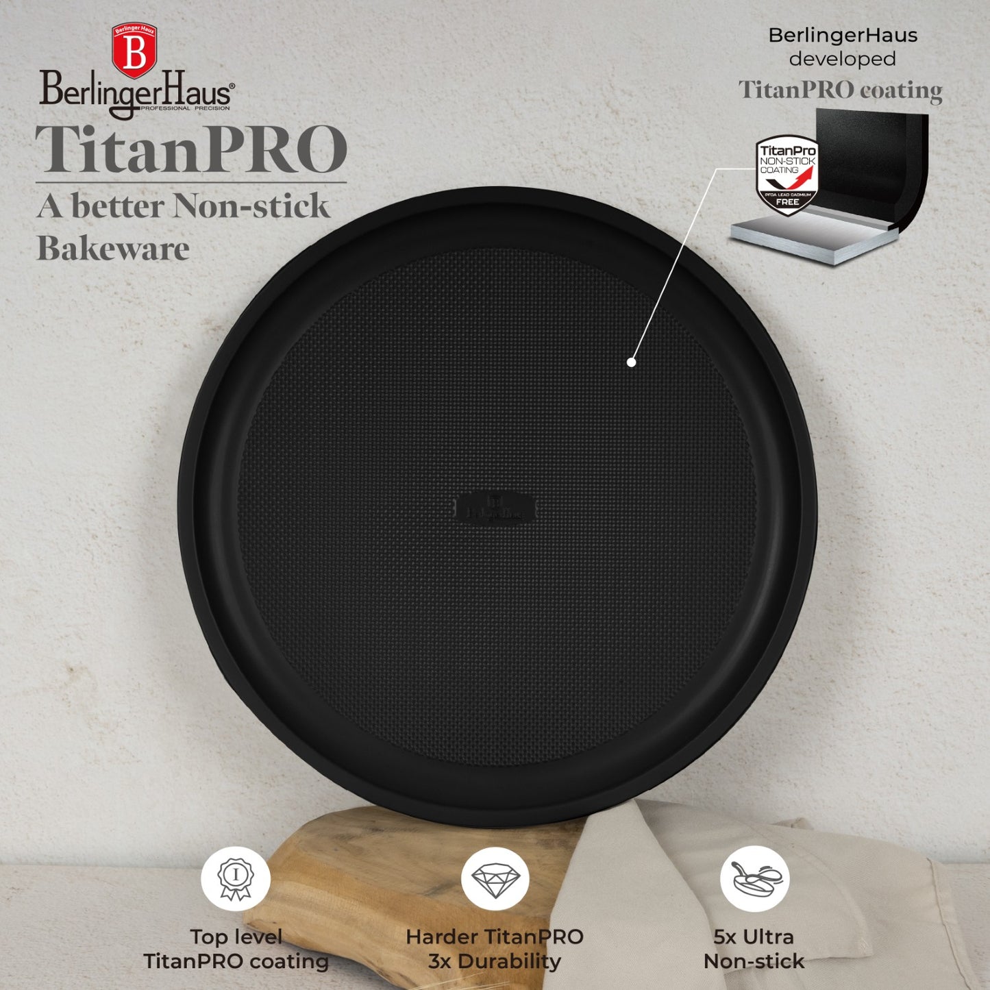 Berlinger Haus 36cm Titan Pro Non-Stick Pizza Pan - Matt Black