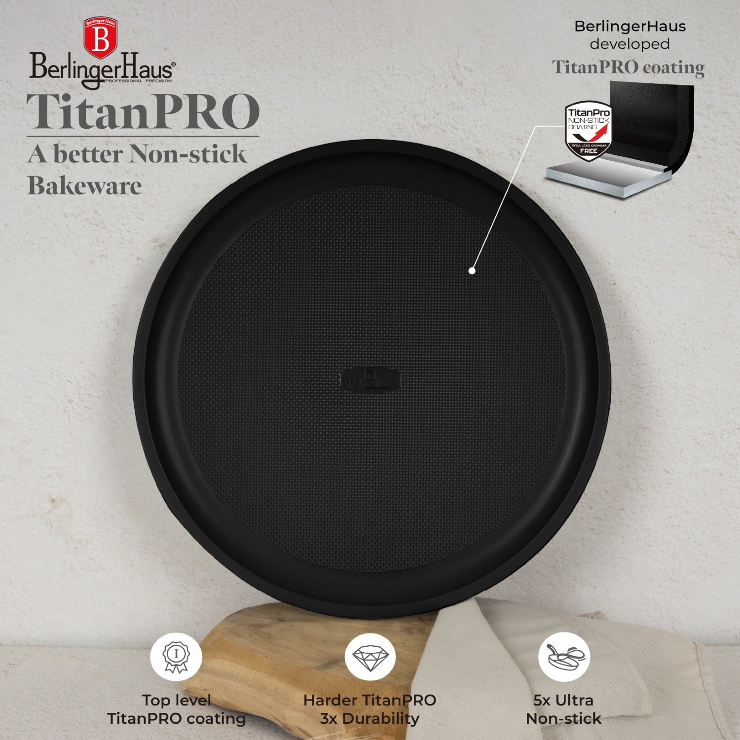 Berlinger Haus 36cm Titan Pro Non-Stick Pizza Pan - Matt Black