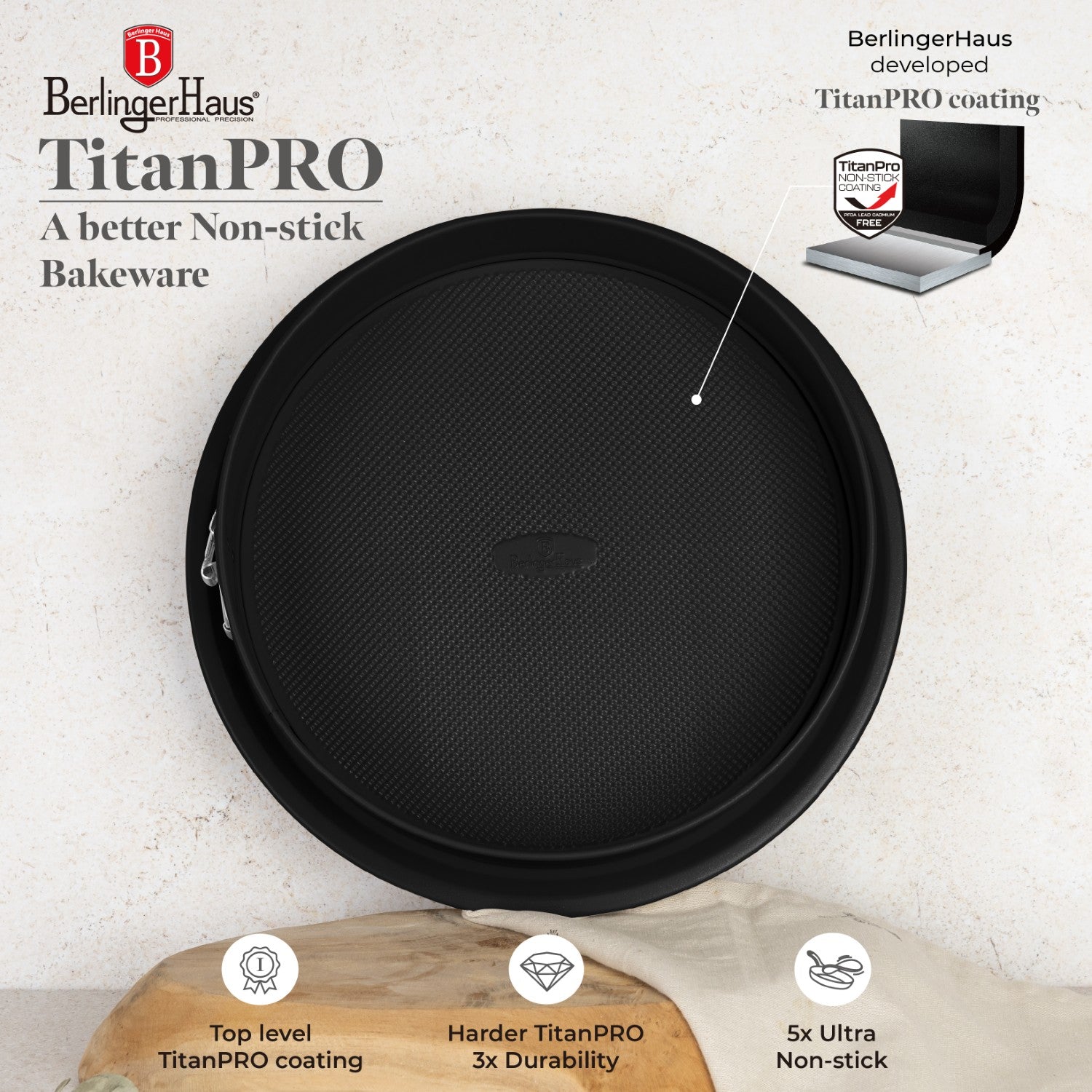 Berlinger Haus 26cm Titan Pro Non-Stick Round Springform Pan - Matte Black