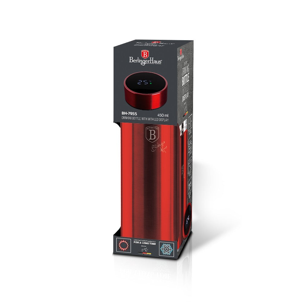 Berlinger Haus 450ml Stainless Steel LED Temperature Display Drinking Bottle - Metallic Burgundy
