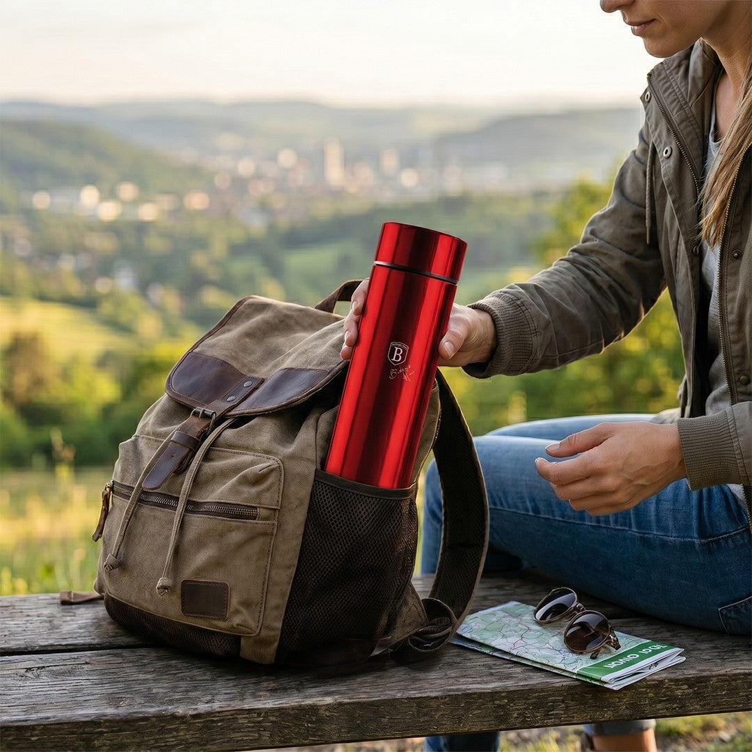 Berlinger Haus 450ml Stainless Steel LED Temperature Display Drinking Bottle - Metallic Burgundy